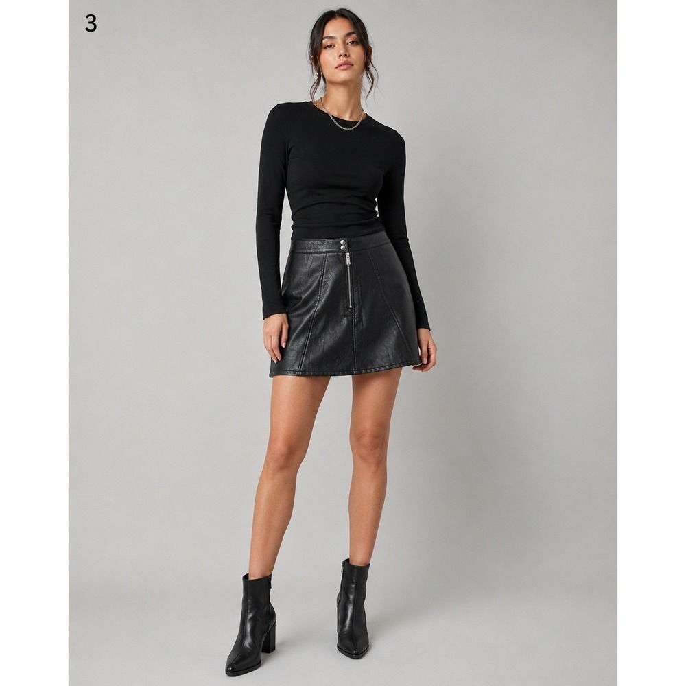 ZARA Modern Edgy Skirt Womens XS Black Faux Leather Exposed Zipper Lined